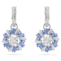 Idyllia drop earrings, Mixed cuts, Flower, Blue, Rhodium plated by SWAROVSKI