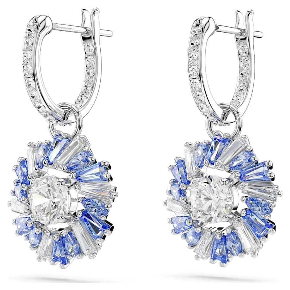 Idyllia drop earrings, Mixed cuts, Flower, Blue, Rhodium plated by SWAROVSKI