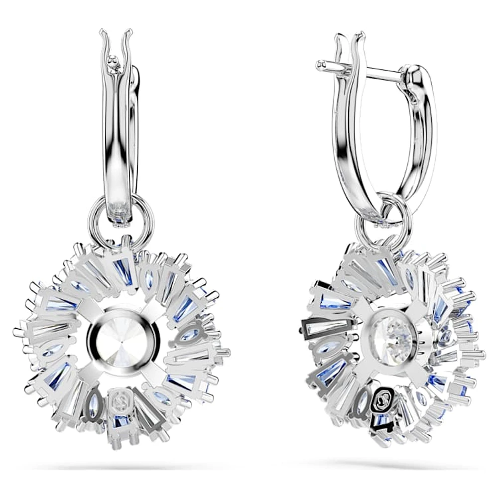 Idyllia drop earrings, Mixed cuts, Flower, Blue, Rhodium plated by SWAROVSKI