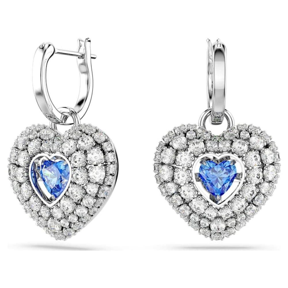 Idyllia drop earrings, Heart, Blue, Rhodium plated by SWAROVSKI