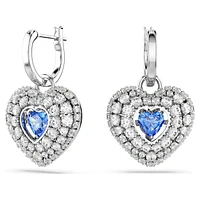 Idyllia drop earrings, Heart, Blue, Rhodium plated by SWAROVSKI