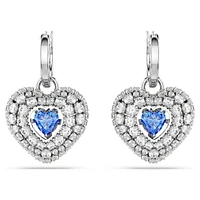 Idyllia drop earrings, Heart, Blue, Rhodium plated by SWAROVSKI