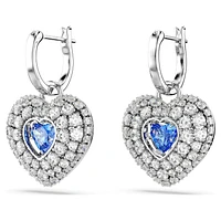 Idyllia drop earrings, Heart, Blue, Rhodium plated by SWAROVSKI