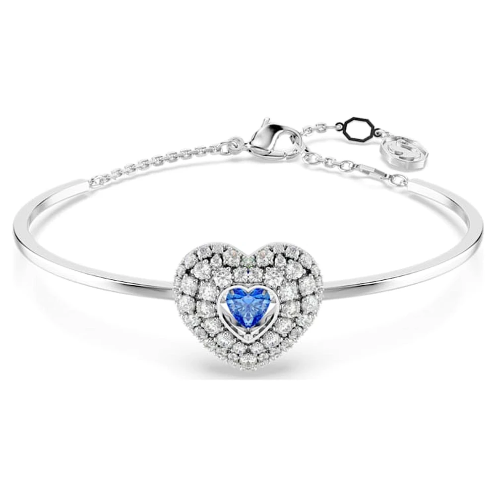 Idyllia bangle, Heart, Blue, Rhodium plated by SWAROVSKI