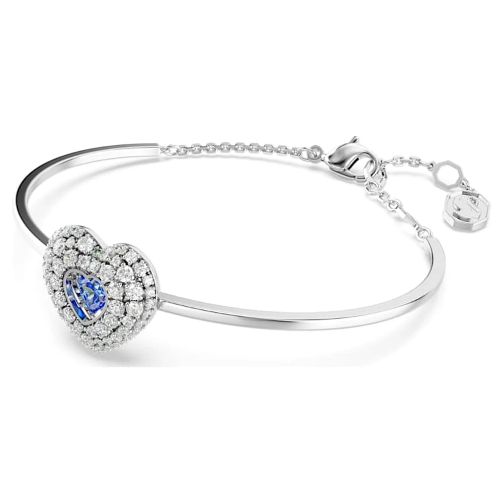 Idyllia bangle, Heart, Blue, Rhodium plated by SWAROVSKI