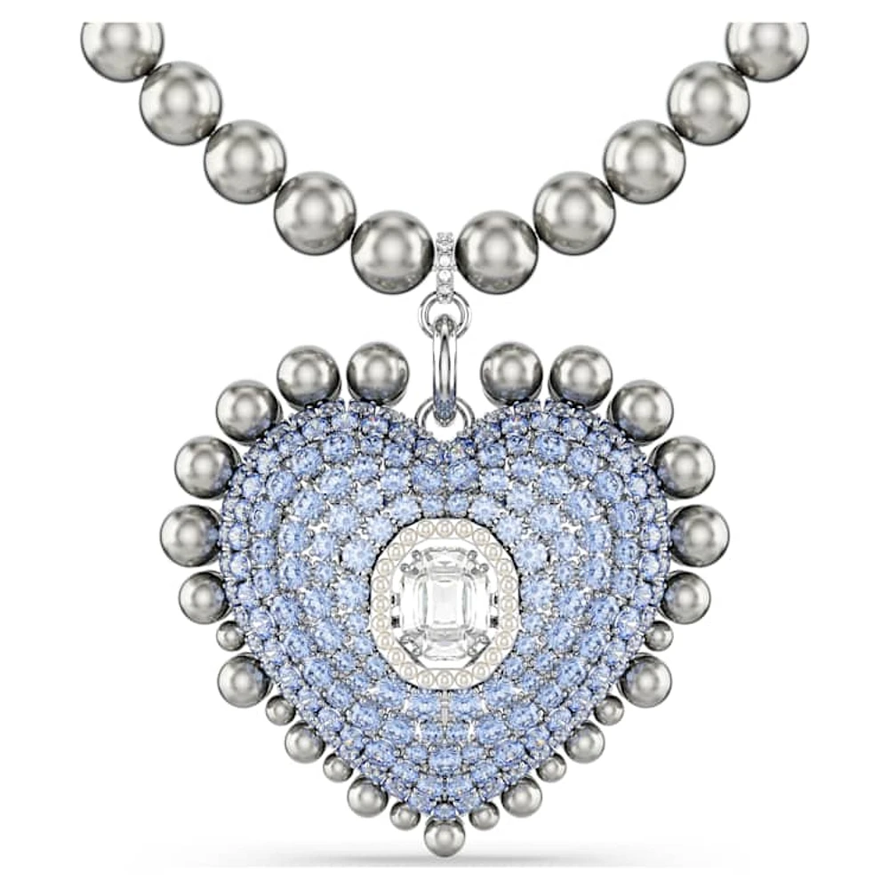 Idyllia pendant, Crystal pearls, Heart, Blue, Rhodium plated by SWAROVSKI