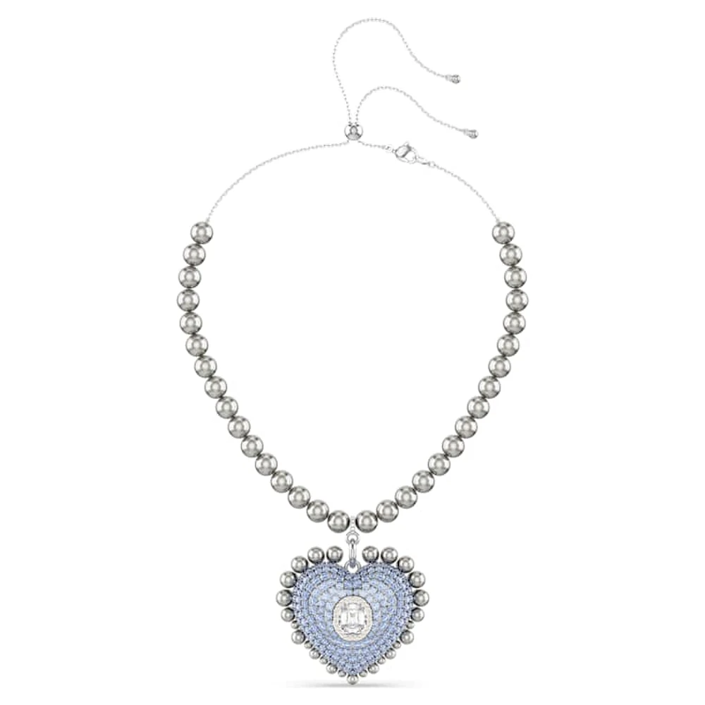 Idyllia pendant, Crystal pearls, Heart, Blue, Rhodium plated by SWAROVSKI