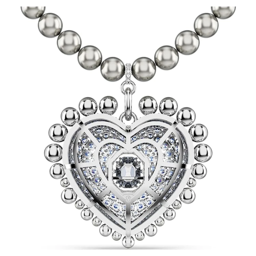 Idyllia pendant, Crystal pearls, Heart, Blue, Rhodium plated by SWAROVSKI