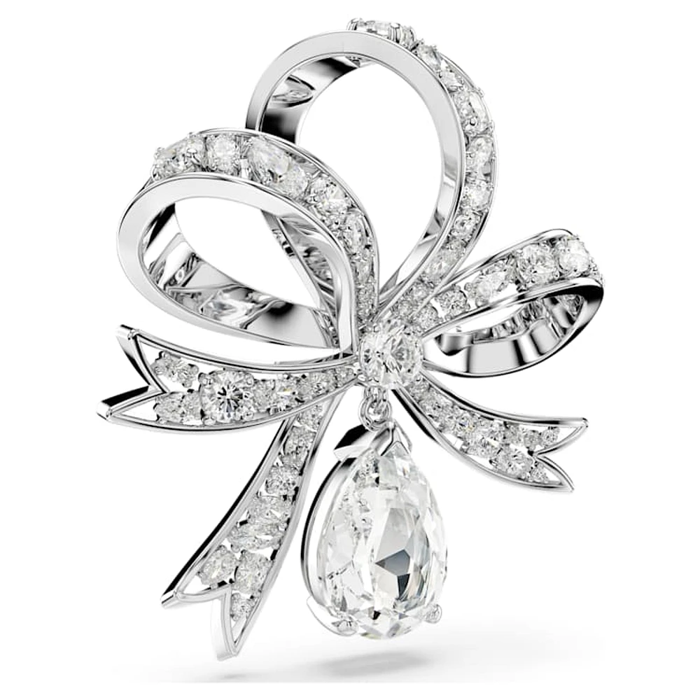 Hyperbola brooch, Bow, White, Rhodium plated by SWAROVSKI