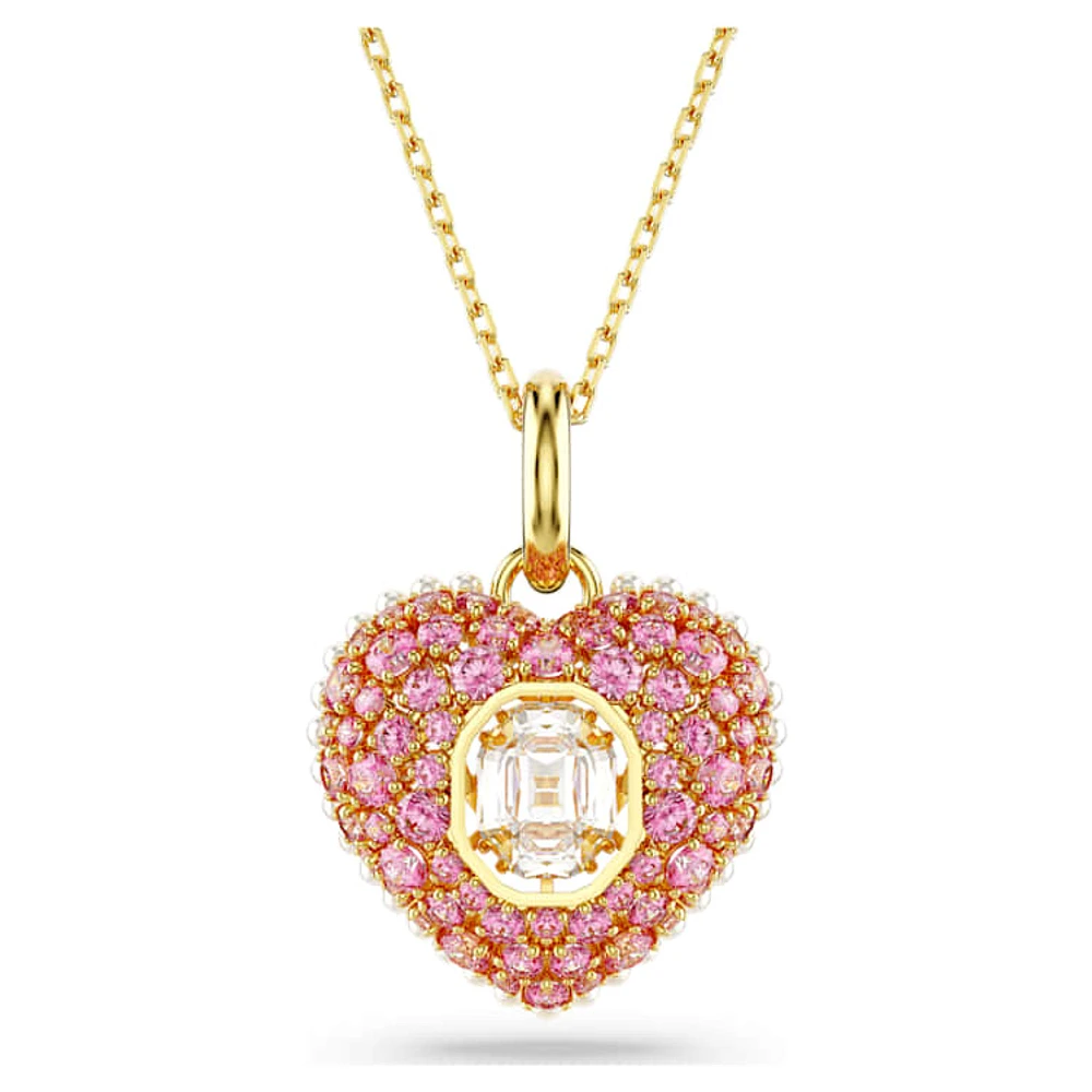 Idyllia pendant, Octagon cut, Crystal pearls, Heart, Pink, Gold-tone plated by SWAROVSKI