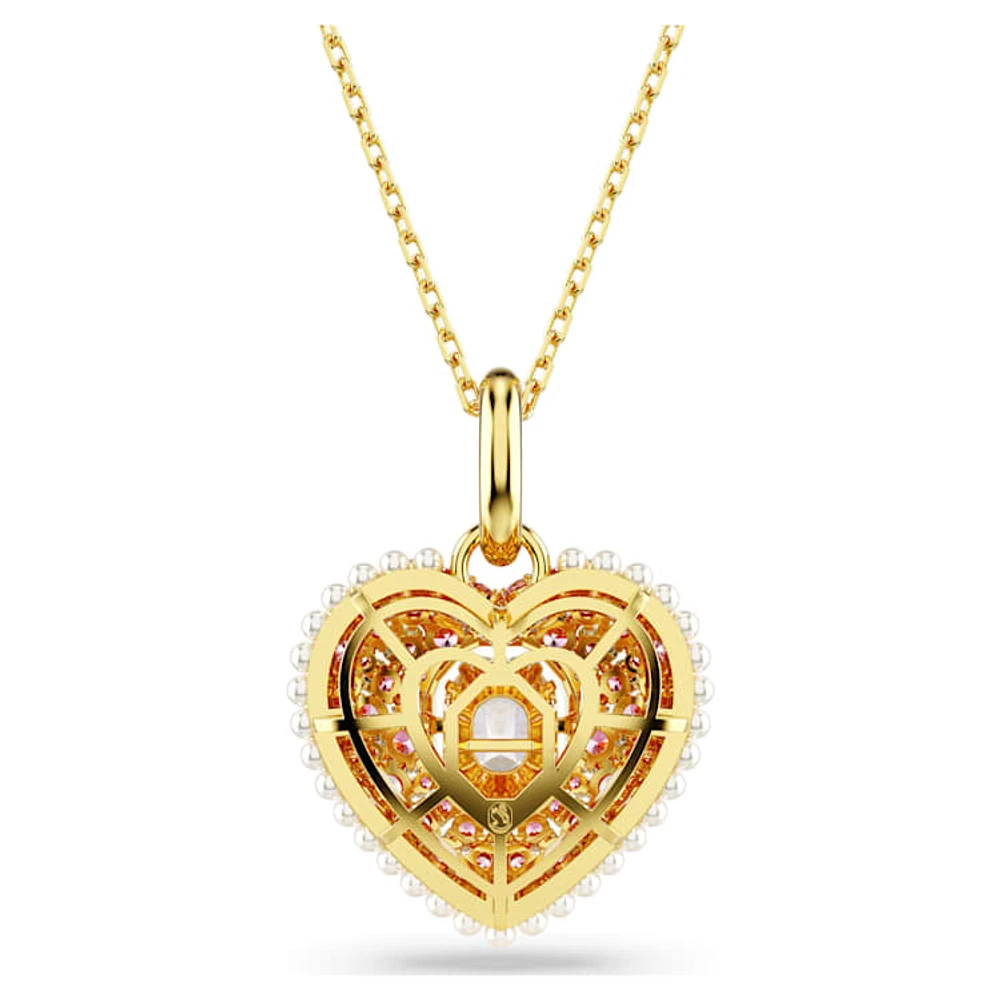 Idyllia pendant, Octagon cut, Crystal pearls, Heart, Pink, Gold-tone plated by SWAROVSKI