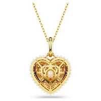 Idyllia pendant, Octagon cut, Crystal pearls, Heart, Pink, Gold-tone plated by SWAROVSKI