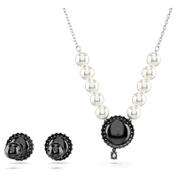 Swan set, Crystal pearl, Swan, Grey, Rhodium plated by SWAROVSKI