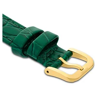 Watch strap, 16 mm (0.63") width, Leather with stitching, Green, Gold-tone finish by SWAROVSKI