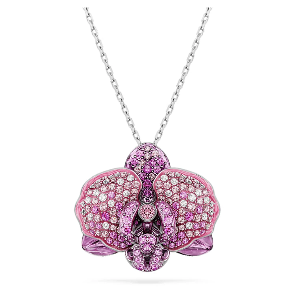 Idyllia pendant, Flower, Pink, Rhodium plated by SWAROVSKI