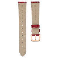 Watch strap, 16 mm (0.63") width, Leather with stitching, Red, Rose gold-tone finish by SWAROVSKI