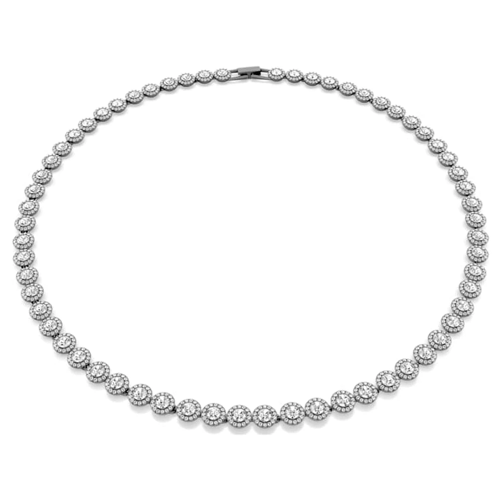 Una Angelic Tennis necklace, Round cut, Long, White, Ruthenium plated by SWAROVSKI