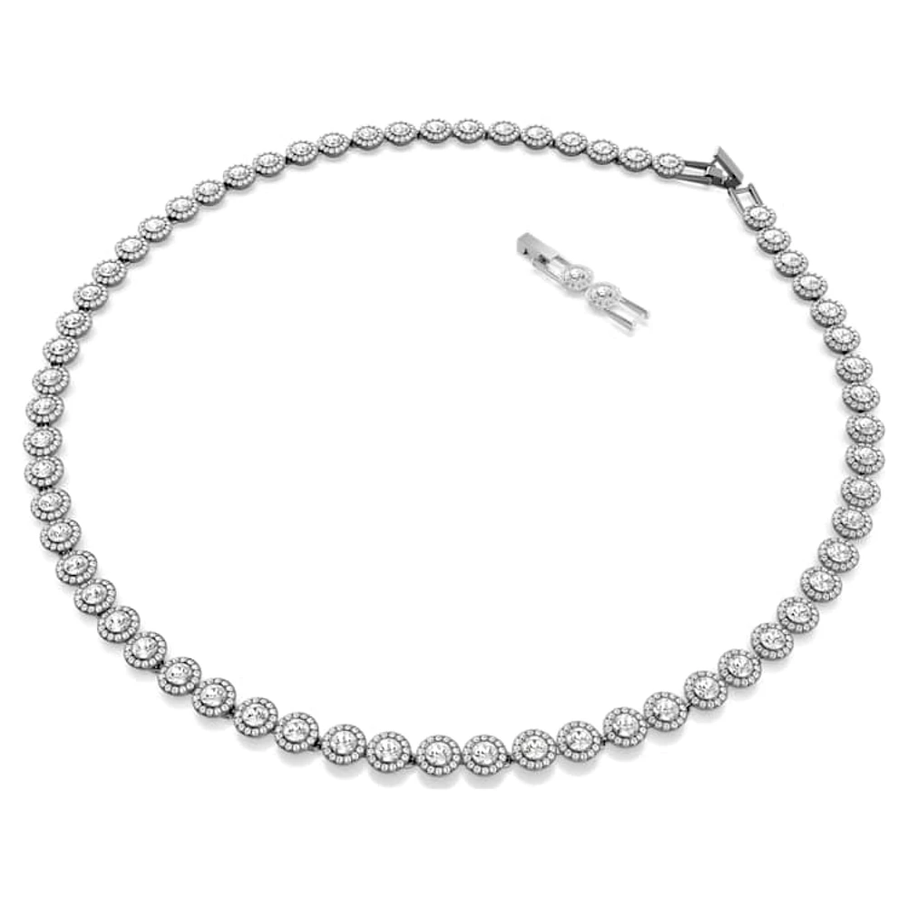 Una Angelic necklace, Round cut, Long, White, Ruthenium plated by SWAROVSKI