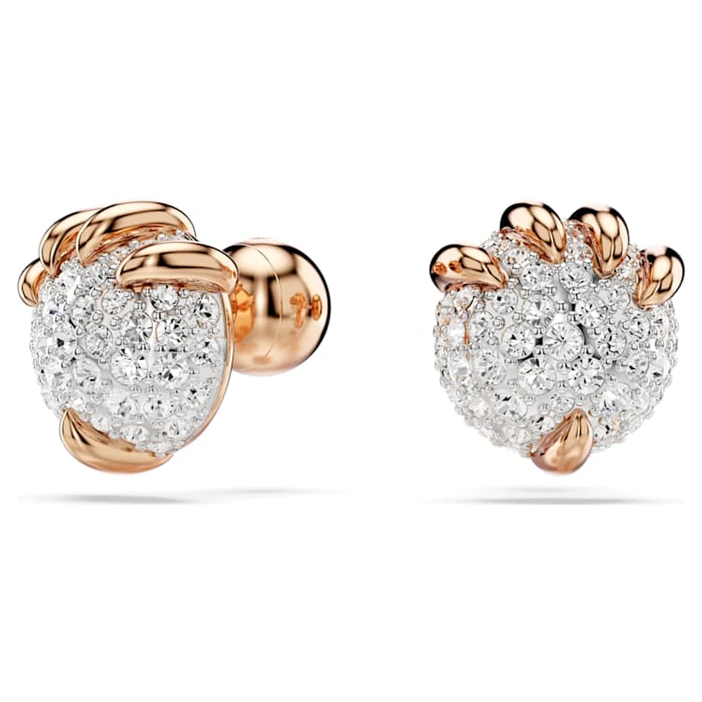 Dragon & Phoenix stud earrings, Dragon’s claw, White, Rose gold-tone plated by SWAROVSKI