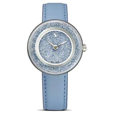 Crystalline Lustre watch, Swiss Made, Leather strap, Blue, Stainless steel by SWAROVSKI