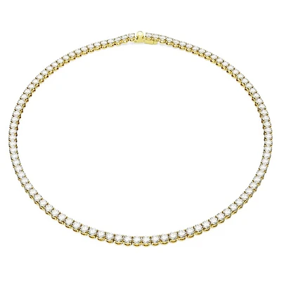 Matrix Tennis necklace, Round cut, White, Gold-tone plated by SWAROVSKI