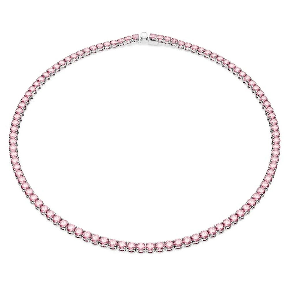 Matrix Tennis necklace, Round cut, Pink, Rhodium plated by SWAROVSKI