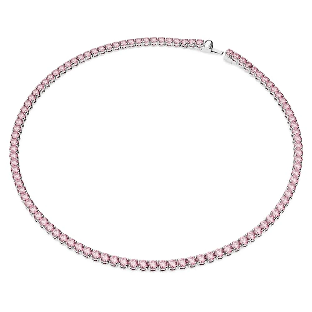 Matrix Tennis necklace, Round cut, Pink, Rhodium plated by SWAROVSKI