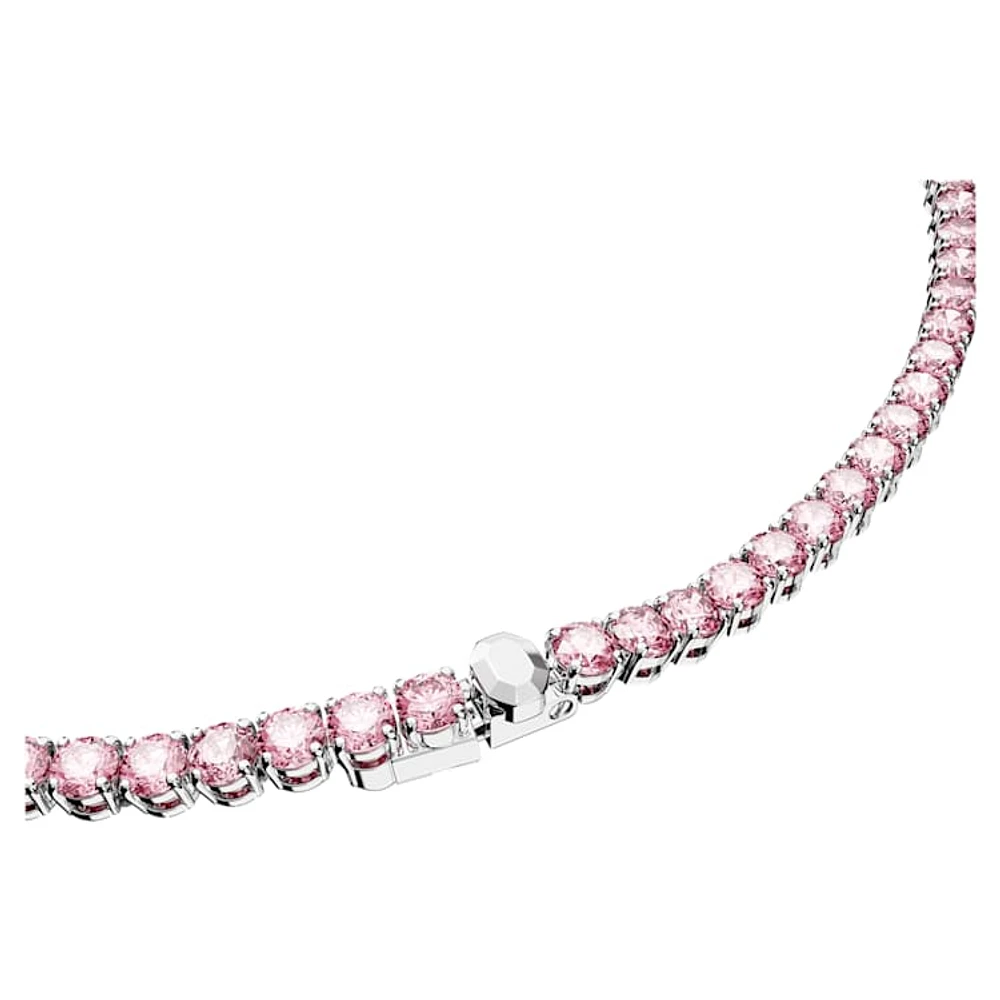 Matrix Tennis necklace, Round cut, Pink, Rhodium plated by SWAROVSKI