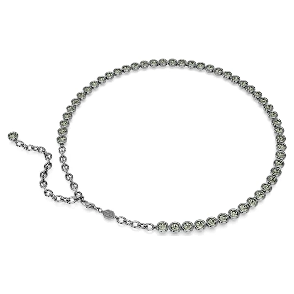 Imber Tennis necklace, Round cut, Grey, Ruthenium plated by SWAROVSKI