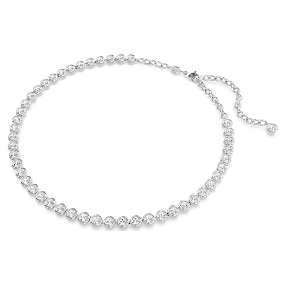 Imber Tennis necklace, Round cut, White, Rhodium plated by SWAROVSKI