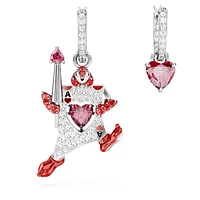 Alice in Wonderland drop earrings, Asymmetrical design, Playing card, Red, Rhodium plated by SWAROVSKI