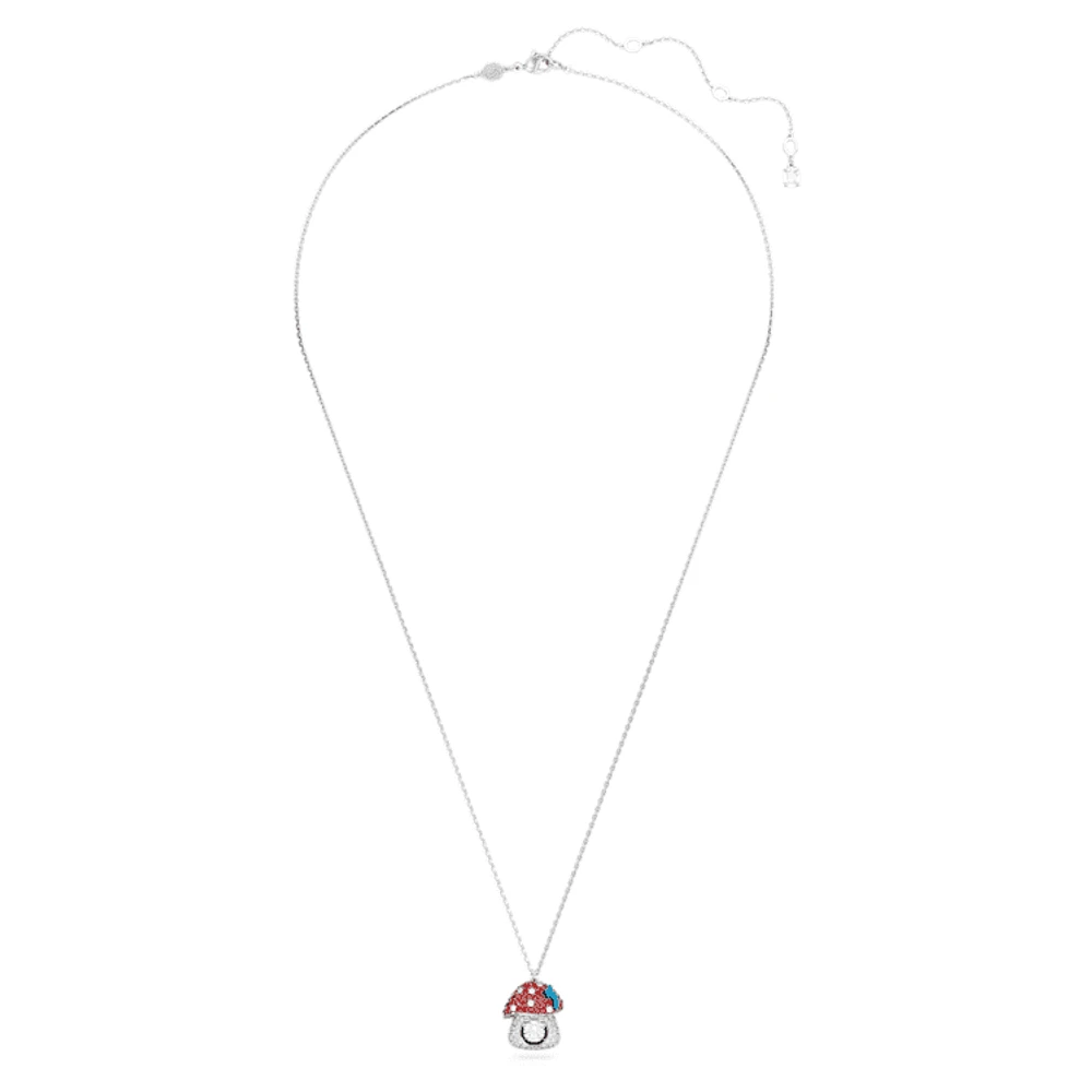 Alice in Wonderland pendant, Mushroom, Red, Rhodium plated by SWAROVSKI