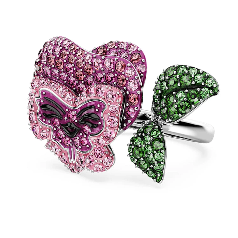 Alice Wonderland cocktail ring, Flower, Multicoloured, Rhodium plated by SWAROVSKI