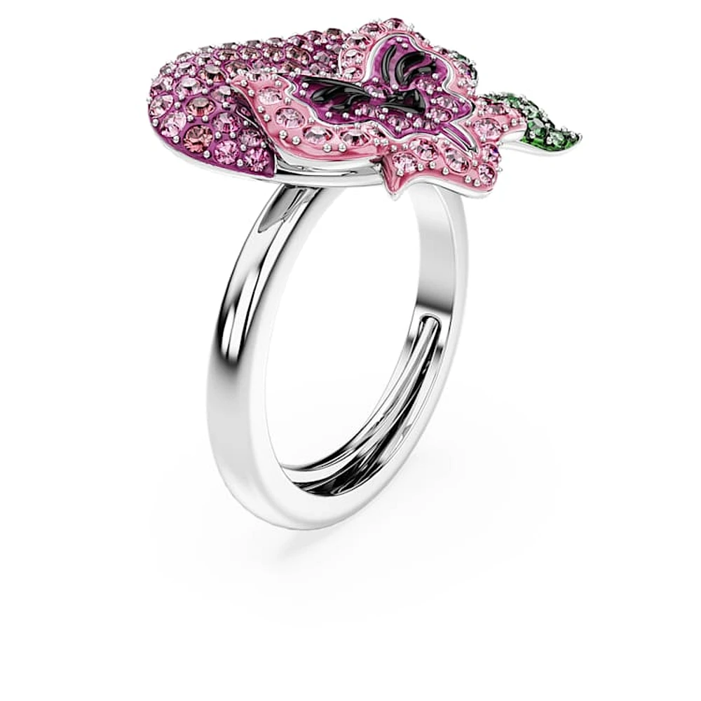 Alice Wonderland cocktail ring, Flower, Multicoloured, Rhodium plated by SWAROVSKI