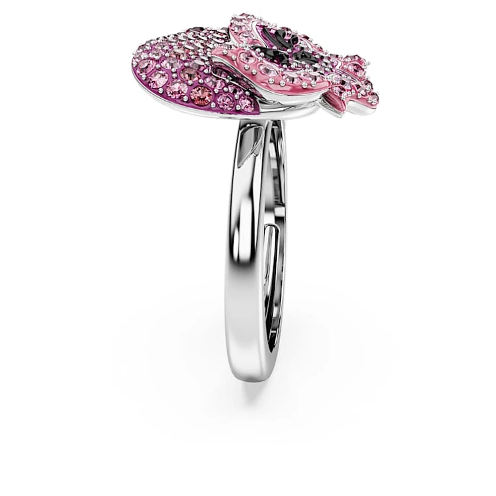 Alice Wonderland cocktail ring, Flower, Multicoloured, Rhodium plated by SWAROVSKI