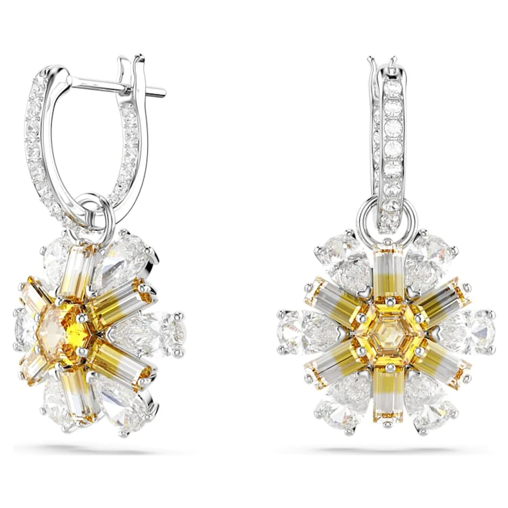 Idyllia drop earrings, Flower, Yellow, Rhodium plated by SWAROVSKI