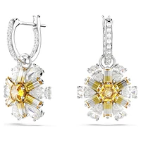 Idyllia drop earrings, Flower, Yellow, Rhodium plated by SWAROVSKI