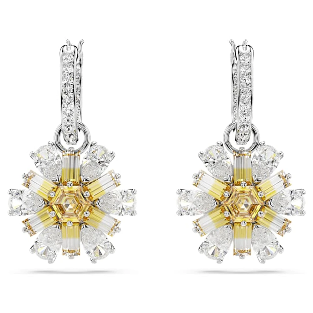 Idyllia drop earrings, Flower, Yellow, Rhodium plated by SWAROVSKI