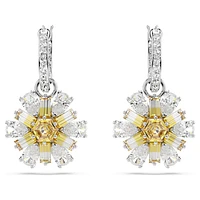 Idyllia drop earrings, Flower, Yellow, Rhodium plated by SWAROVSKI