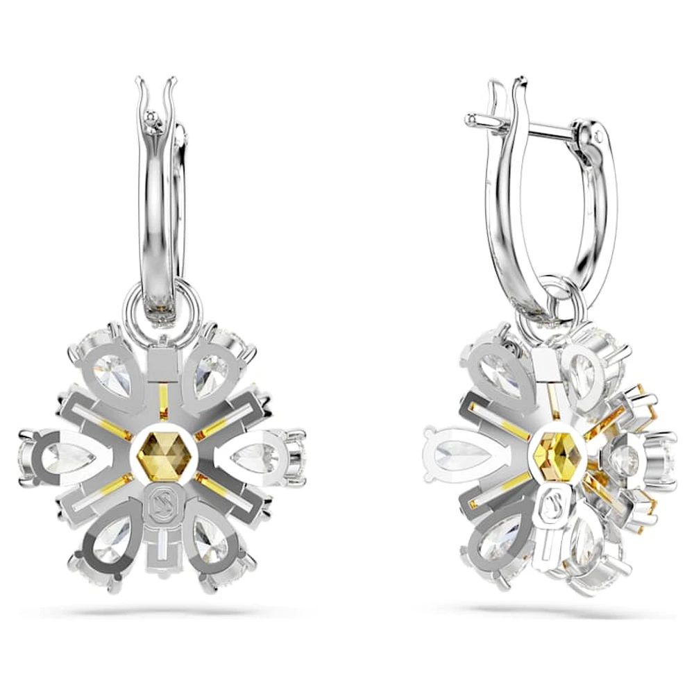 Idyllia drop earrings, Flower, Yellow, Rhodium plated by SWAROVSKI