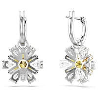 Idyllia drop earrings, Flower, Yellow, Rhodium plated by SWAROVSKI