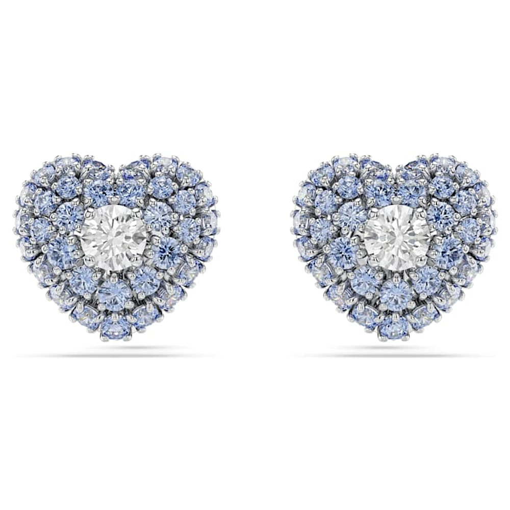 Idyllia stud earrings, Heart, Blue, Rhodium plated by SWAROVSKI