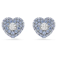 Idyllia stud earrings, Heart, Blue, Rhodium plated by SWAROVSKI