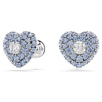 Idyllia stud earrings, Heart, Blue, Rhodium plated by SWAROVSKI