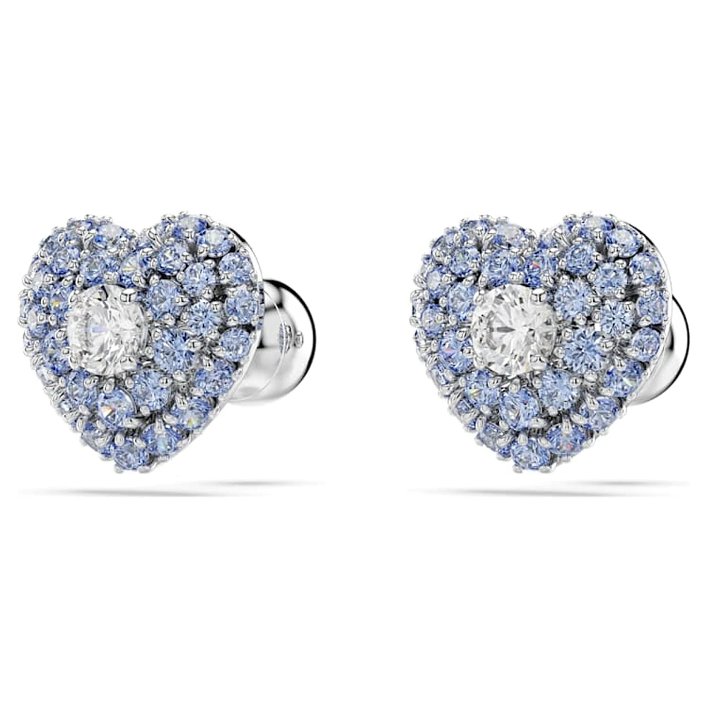 Idyllia stud earrings, Heart, Blue, Rhodium plated by SWAROVSKI