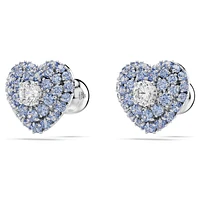 Idyllia stud earrings, Heart, Blue, Rhodium plated by SWAROVSKI