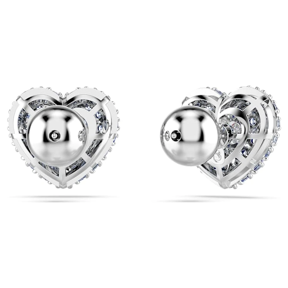 Idyllia stud earrings, Heart, Blue, Rhodium plated by SWAROVSKI