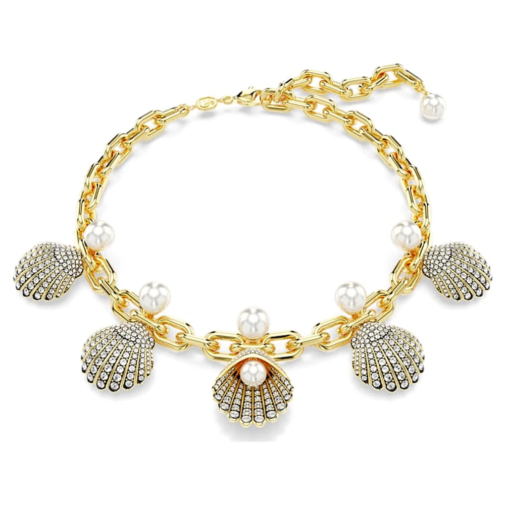 Idyllia necklace, Crystal pearls, Shell, White, Gold-tone plated by SWAROVSKI