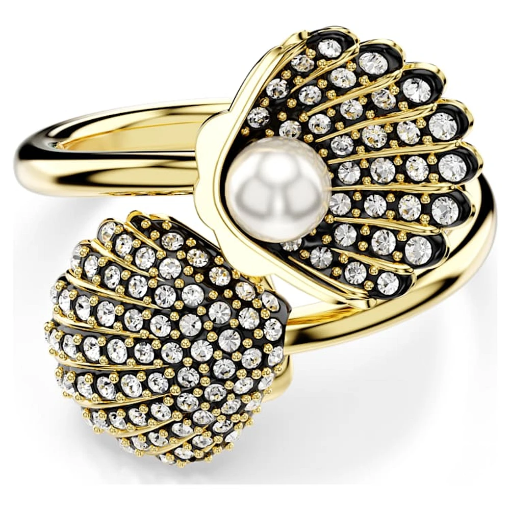 Idyllia open ring, Crystal pearl, Shell, White, Gold-tone plated by SWAROVSKI