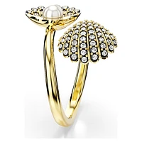 Idyllia open ring, Crystal pearl, Shell, White, Gold-tone plated by SWAROVSKI